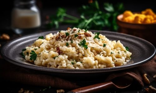 Healthy vegetarian risotto with fresh parsley garnish generated by artificial intelligence